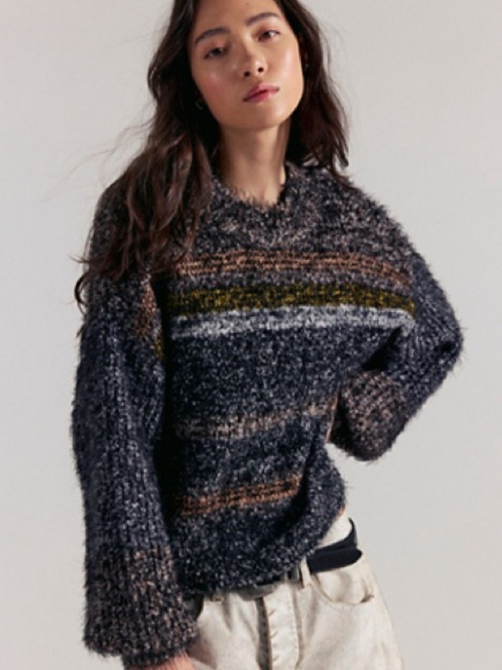 Free People Candy Lane Sweater in Onyx Combo NWT SO SOFT